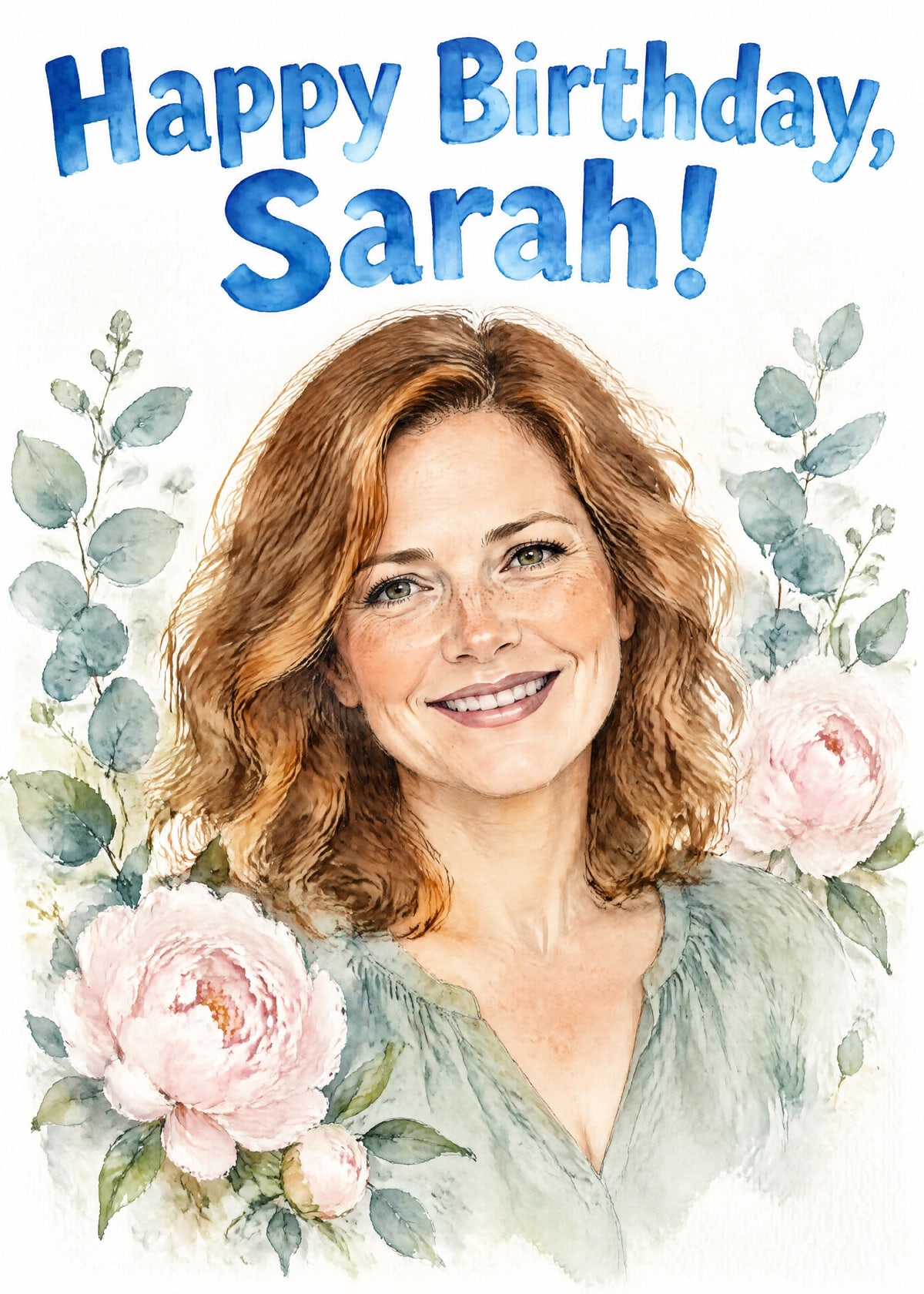 Watercolour portrait personalised card template